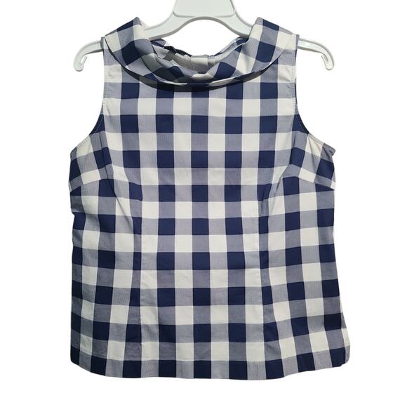 Talbots Tops - Talbots Petite Blue Plaid Foldover Collar Button Back Sleeveless Top Size 10P